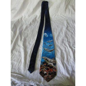 Beautiful Sea Life Fish Dolphins Whales Hand made Neck Tie by Steven Harris Blue
